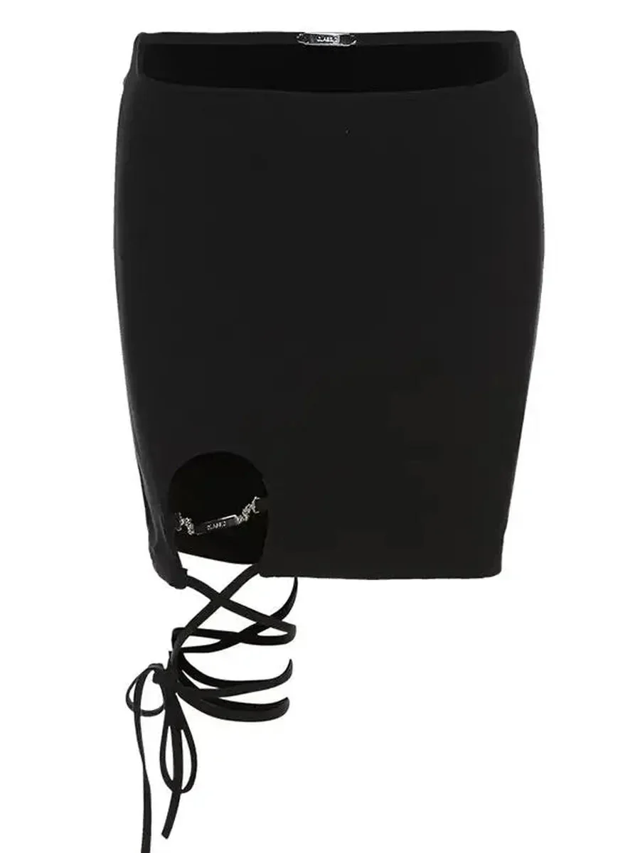 'Statement' Dark Mini Leg Strap Skirt
