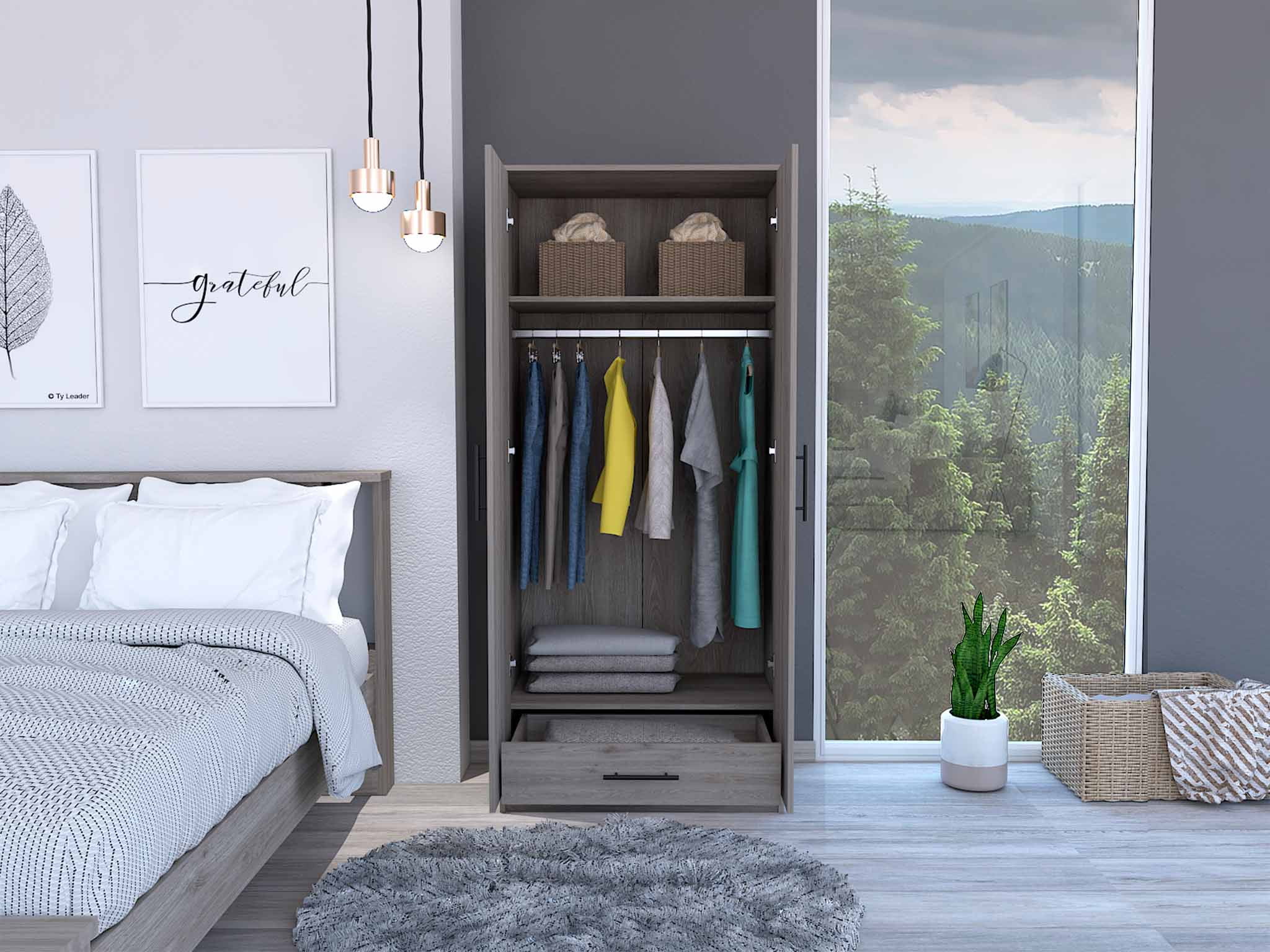 Boahaus Hamburg Armoire, Manufactured Wood, for Adults, Light Grey