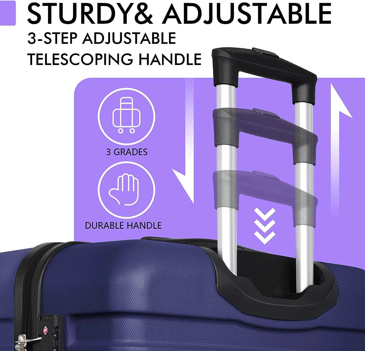Luggage Sets 3 Piece AnyZip PC ABS Hardside Lightweight Suitcase with 4 Universal Wheels TSA Lock Carry On 20 24 28 Inch Dark Blue