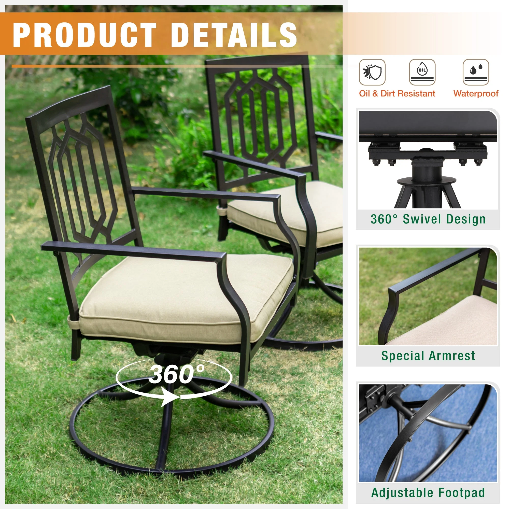 Sophia & William 7 Piece Patio Dining Set Outdoor Metal Furniture Table and Stackable/Swivel Chairs