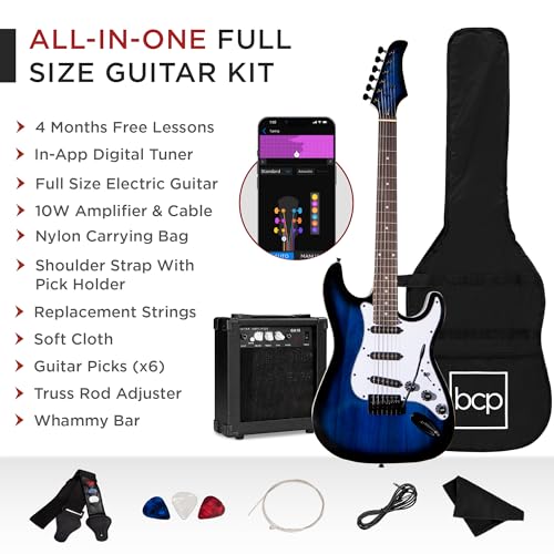 Best Choice Products 39in Full Size Beginner Electric Guitar Starter Kit w/Case, Strap, 10W Amp, Strings, Pick, Tremolo Bar - Sunburst