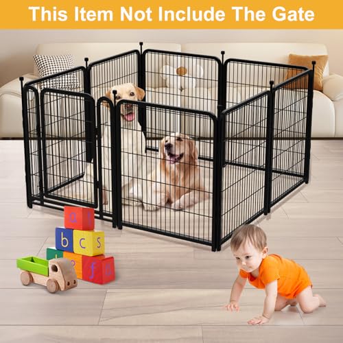 Tall Garden Fence, 32 in(H) 8 Panels Dog Fence Outdoor for Yard. Wide Door Low Threshold Total 17.7 Ft(L)