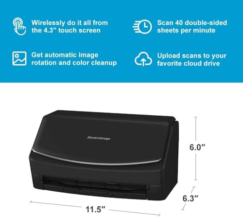 Fujitsu ScanSnap iX1600 Wireless Document, Photo & Receipt Scanner, Large Touchscreen, Cloud Enabled, Auto Color/Grayscale/Monochrome Detection