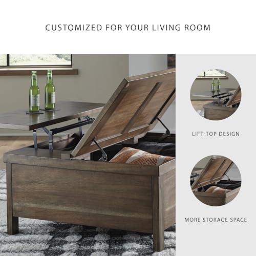 Signature Design by Ashley Valebeck Farmhouse Lift Top Coffee Table with Storage, Distressed Brown & Black Finish
