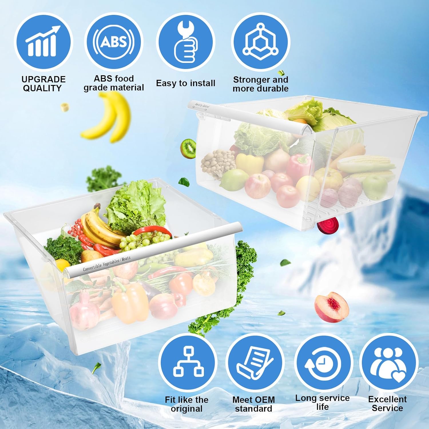 [2 PACK]UPGRADED 2188656 (Upper) Refrigerator Crisper Bin & 2188664 (Lower) Fridge Crisper Drawer Replacement Compatible with Kenmore Whirlpool