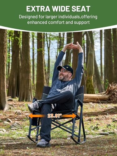 TIMBER RIDGE Folding Rocking Camping Chair, 400lbs Capacity Portable Oversized Outdoor Rocker with Hard Armrests, Cup Holder & Side Pocket