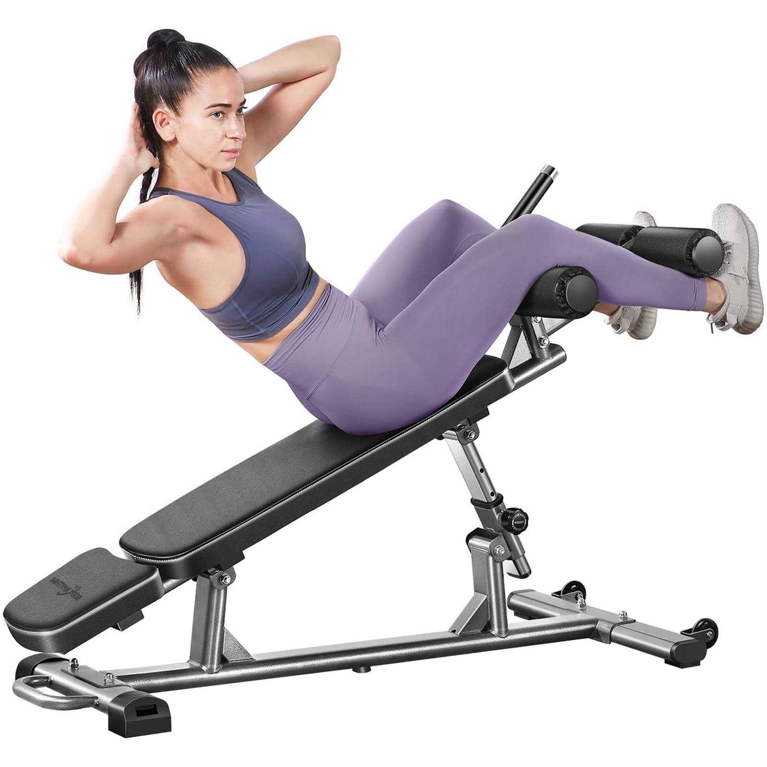 BODY RHYTHM Professional Sit-Up Bench with 4 Adjustable Heights and Reverse Crunch Handle, Adjustable Weight Bench and Flat