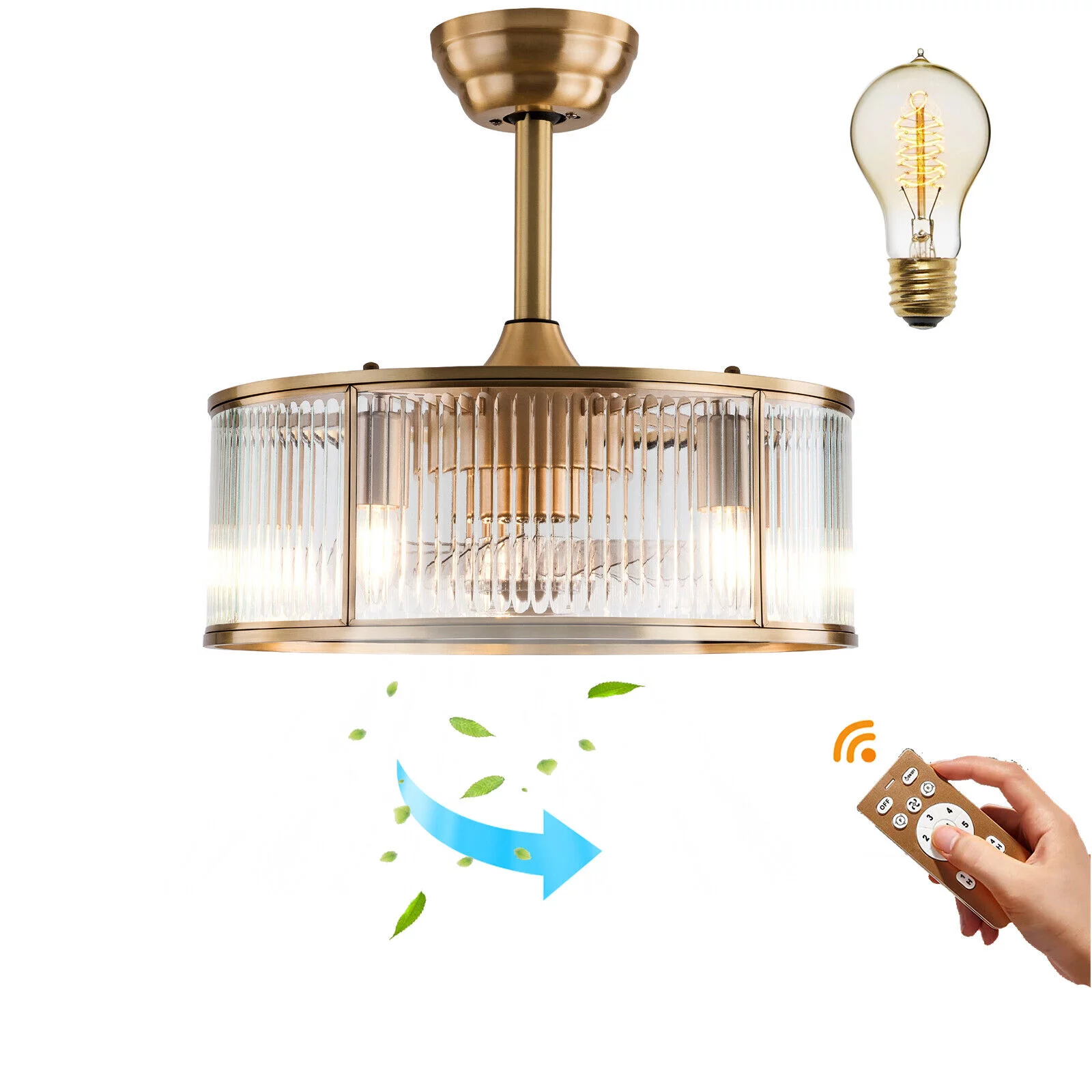 SHZICMY 18inch Farmhouse Ceiling Fan Light Gold With Remote Control For Kitchen Island