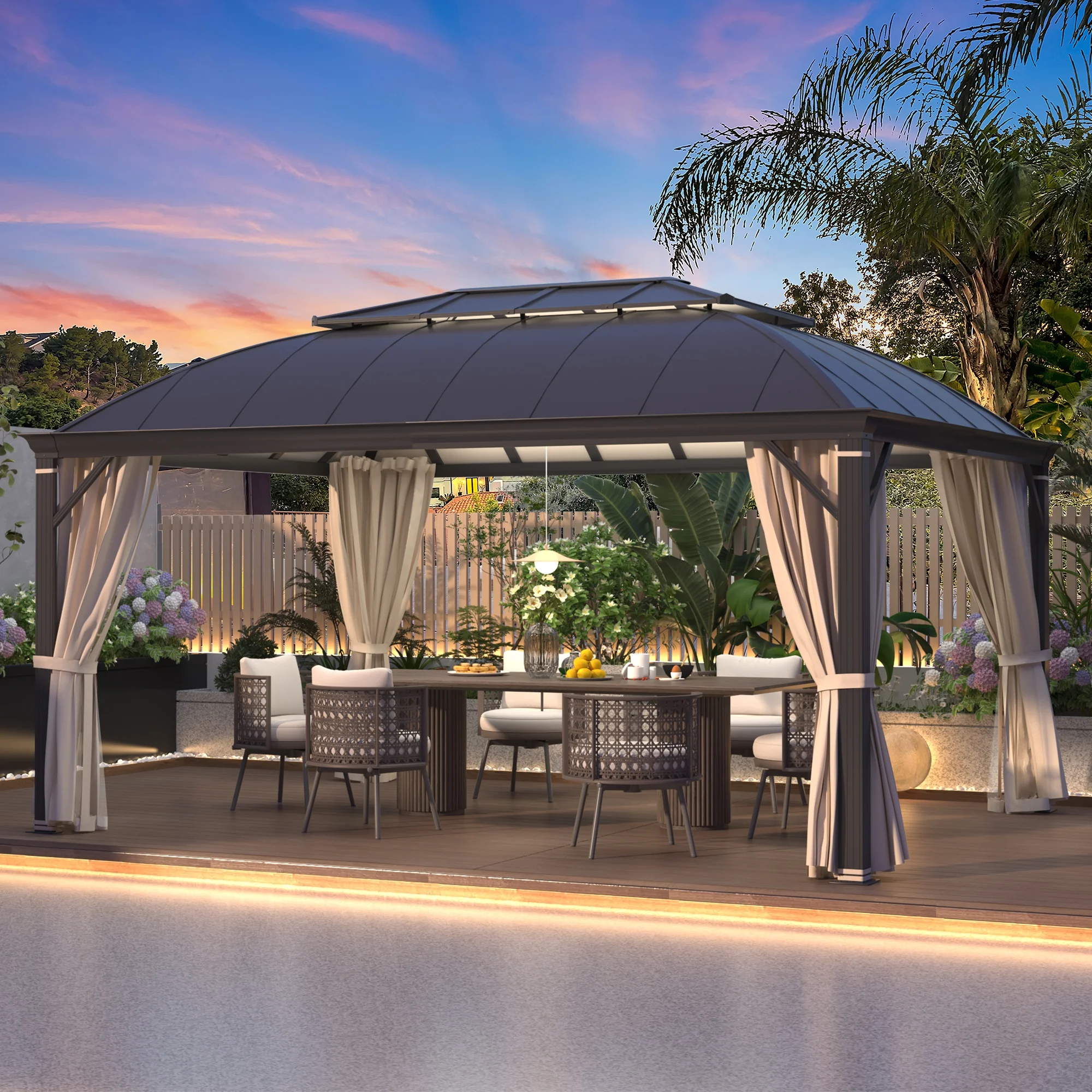 Richryce 12'x16' Hardtop Gazebo, Permanent Outdoor Aluminum Patio Gazebo with Aluminum Composite Double Roof for Patio Lawn and Garden