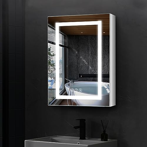 Lighted Medicine Cabinet with Mirror Electrical Outlet,20 X 26 Led Medicine Cabinet Mirror for Bathroom,Internal Light
