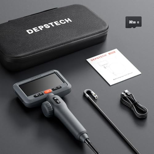 DEPSTECH Dual Lens Articulating Endoscope Camera with Lights,Two-Way Articulated Industrial Borescope, 4.5" Screen, 5FT Flexible Snake Scope
