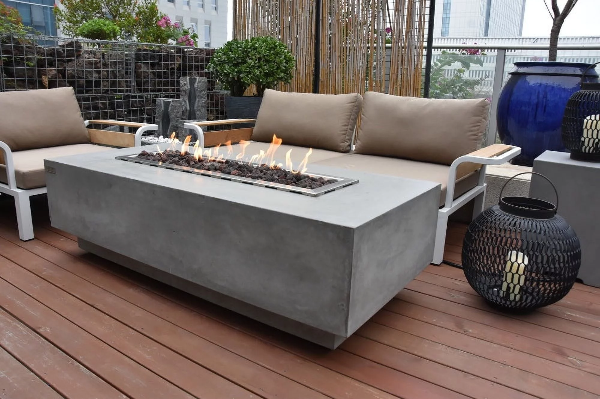 Elementi Granville Propane Fire Pit for Outside Outdoor Fire Pit Table Smokeless Fire Pit Concrete Rectangular Fire Table Patio Heater Fireplace