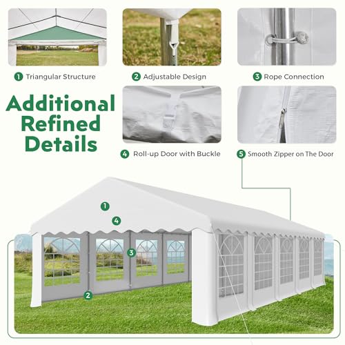 EROMMY 20x50FT White Party Tent, Heavy Duty Outdoor Event Canopy with Removable Sidewalls, Roll-Up Doors and Storage Bags