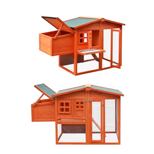 Outdoor Chicken Coop for 8 Chickens, 2025Upgraded Portable Wooden Hen House with Nesting Boxes, Chicken House, Chicken Run Cage