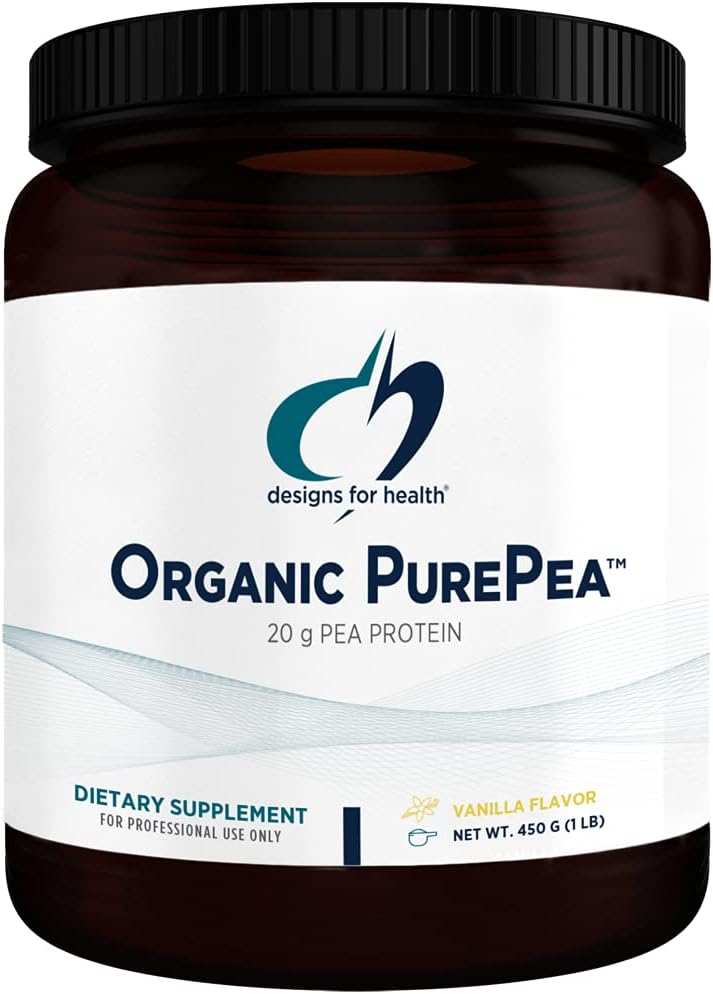 Designs for Health Organic PurePea Powder, Unflavored + Unsweetened - 22g Vegan Protein from Non-GMO, Natural Pea Protein Isolate