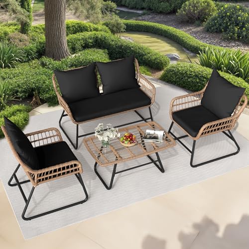 YITAHOME 4 Piece Patio Furniture Set, Wicker Outdoor Bistro Set