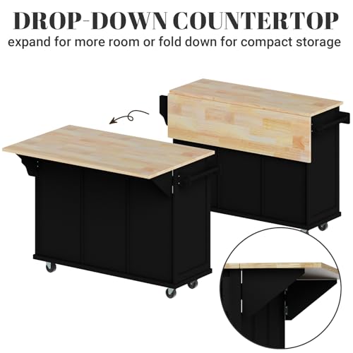 Rovibek Kitchen Island with Drawers 53 in Rolling Island Cart Mobile Solid Wood Portable Islands on Wheels with Storage Cabinet & Drawers, White