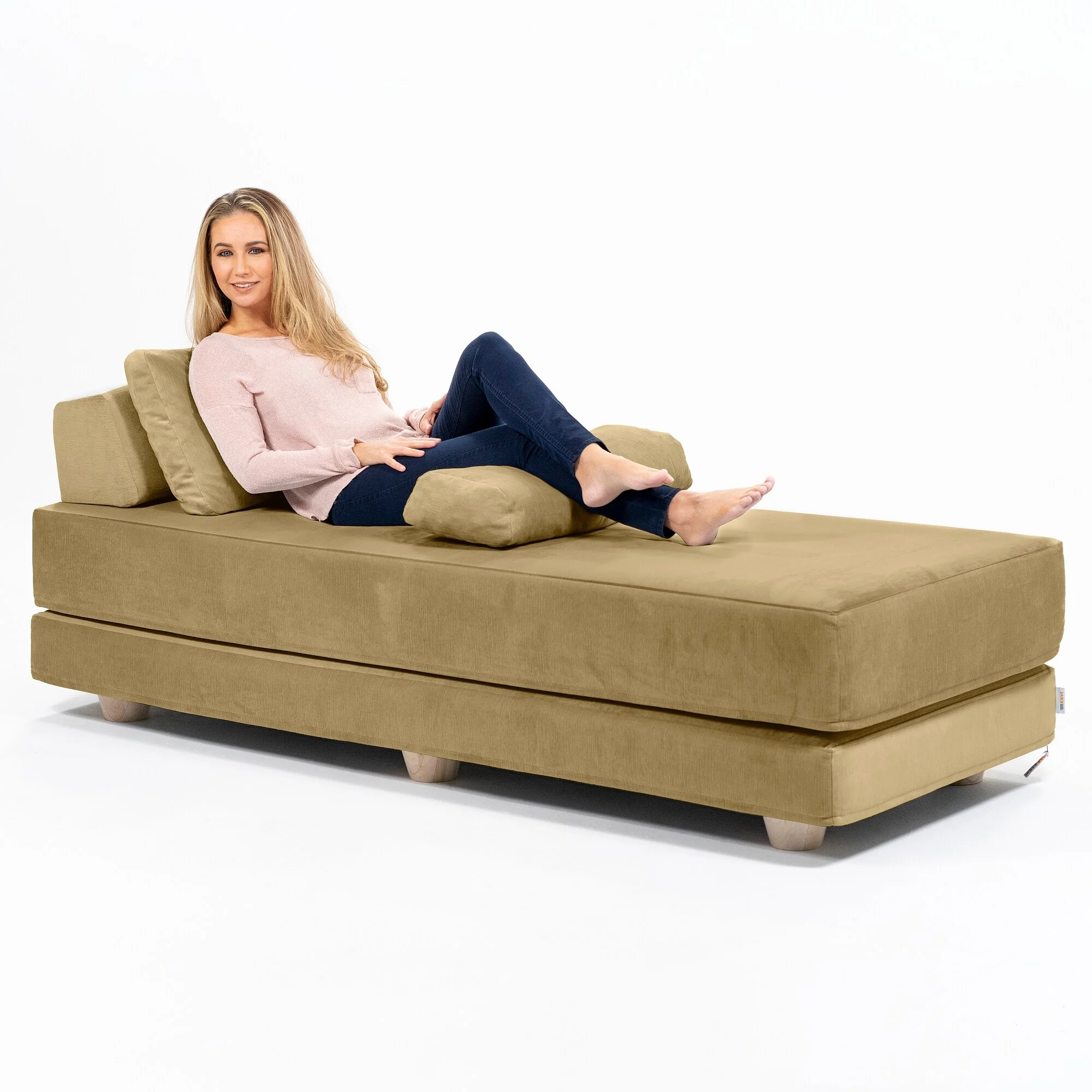Jaxx  Balshan Cushioned Micro-velvet Convertible Chaise Lounge Daybed Camel