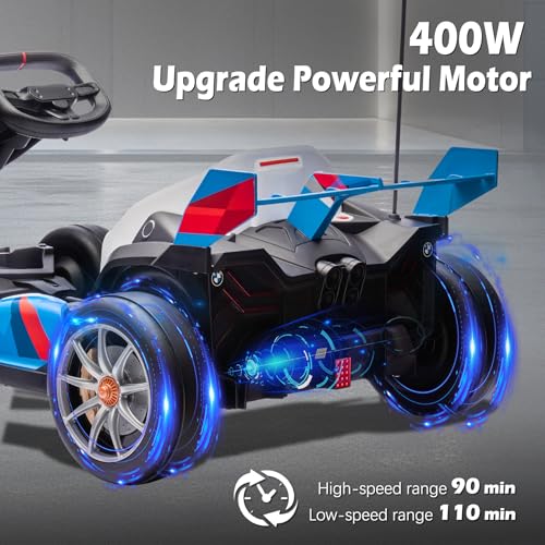 36V Licensed BMW Electric Go Kart, 7.5 MPH Drift Kart with 600W Motor, Outdoor Driftable Kids Race Pedal Go Karting Car w/Adjustable Seat, Lights