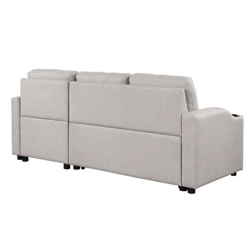 Churanty L-Shape Couch Sectional Sofa Upholstered Velvet Convertible Sofa with Pull-Out Sleeper, Storage Chaise, Cup Holder,Gray