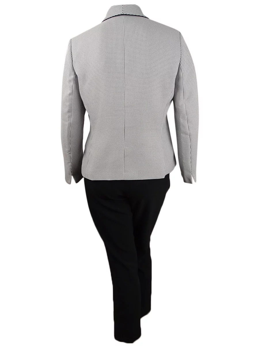 Le Suit Women's Petite Contrast-Jacket Pantsuit (4P, Ivory/Black)
