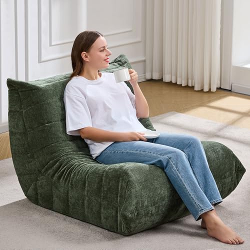 Bean Bag Chairs for Adults Giant Bean Bag Chair Memory Foam BeanBag Chair Big Bean Bag Sofa with Filler Faux Fur Fireside Beanbags Lazy Sofa for