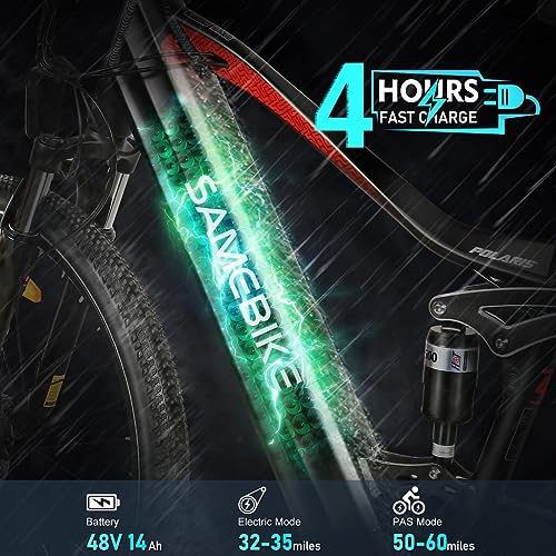 SAMEBIKE Electric Bike 750W 28MPH Electric Mountain Bike Full Suspension, 26 inch Ebike for Adults with 48V 14Ah Battery