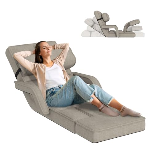 Esright Floor Chair, Padded Folding Gaming Chair with 14-Level Adjustable Backrest