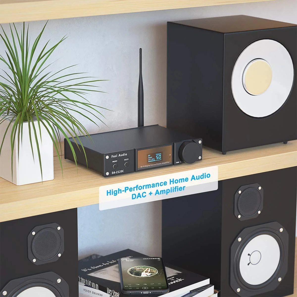 Fosi Audio DA2120C 240W Bluetooth 5.0 Stereo Audio Hi-Fi DAC Amplifier Support aptX 24Bit-192kHz 2.1 Channel Integrated Class D Power Amp with