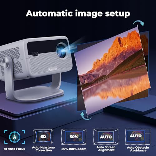 【Netflix Officially Licensed & Auto Image Set-up】Smart Projector with WiFi and Bluetooth,600 ANSI Native 1080P Voice Control Outdoor Movie Projector
