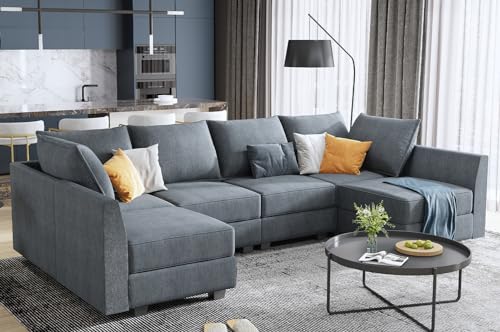 HONBAY Modular Sectional Sofa U Shaped Sectional Modular Sofa with Storage Convertible Sectional Couch for Living Room, Grey