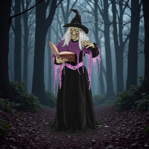 COLLECTIVE HOME - 6-Ft. Witch, Halloween Decorations, Halloween Outdoor Animatronics, Motion-Activated Life Size Talking Scare Prop
