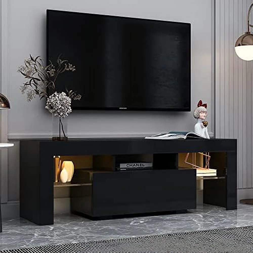 NLIBOOMLife Modern TV Stand with 2  Cabinets Entertainment Center for 65 inch TV Simple Television Media Console Table with 2 Open Shelves Wood TV