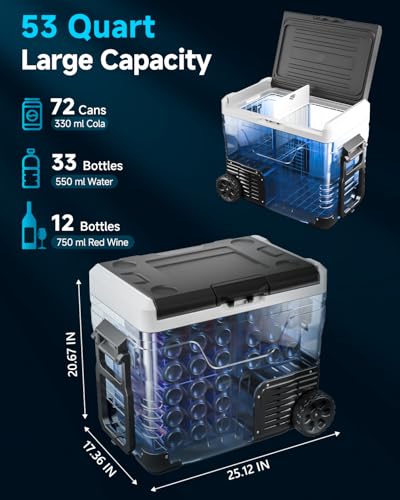 Car Fridge Portable 12 Volt Refrigerator - 53 Quart(50L) Electric Cooler with 12/24V DC&110-240V AC for Truck Van RV Camper SUV
