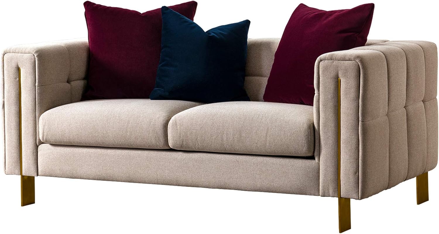 Acanva Modern Living Room Sofa Linen-Like Straight Arm, 69 W Loveseat, Beige