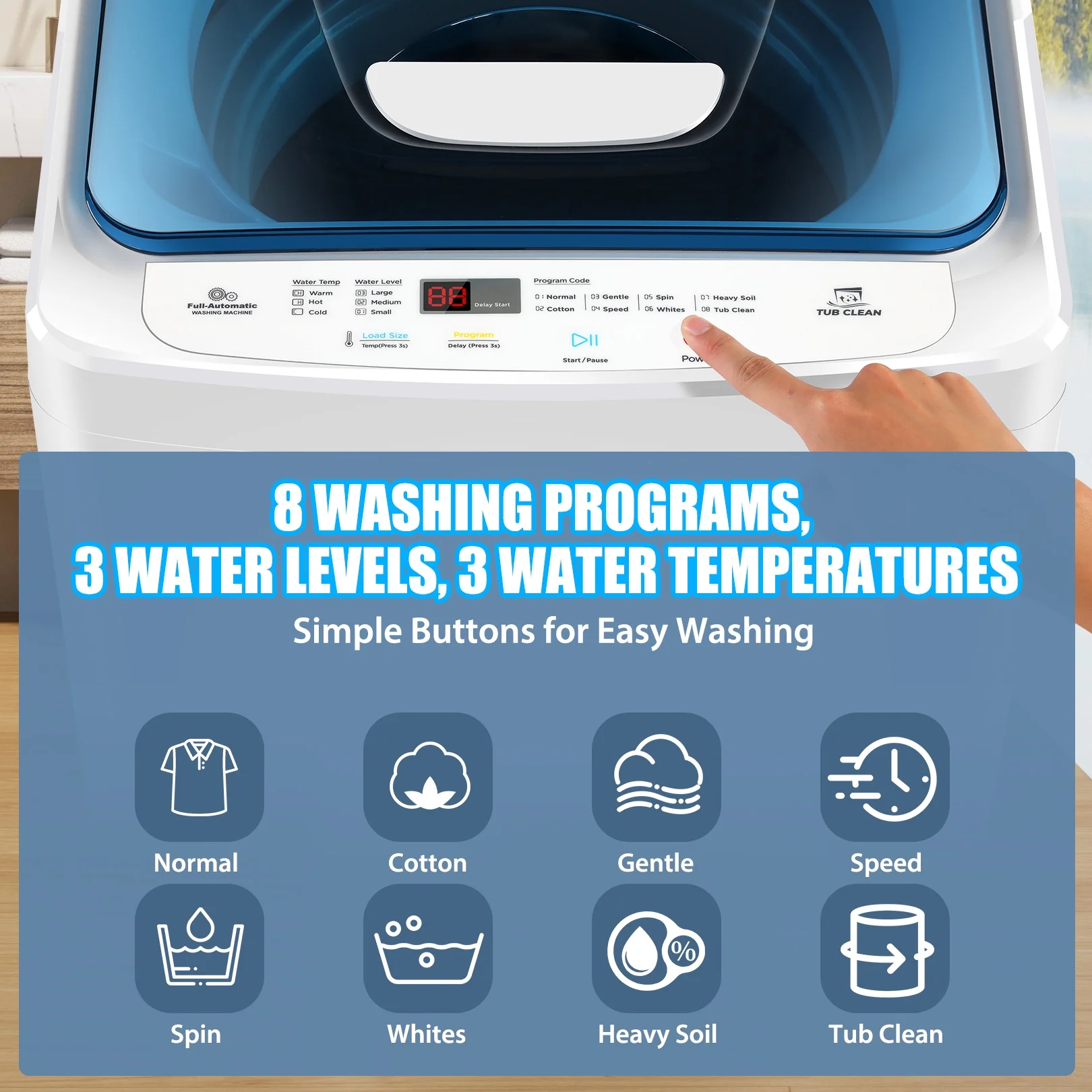 Qhomic Fully Automatic Washing Machine, 17.8lb Large Capacity Portable Washing Machine with Dual Inlets for Hot and Cold Water