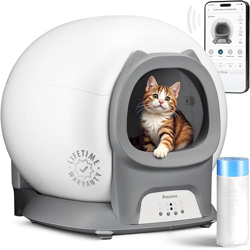 Self Cleaning Litter Box with Auto Safety Sensors for Multiple Cats - Automatic Cat Litter Box Self-Cleaning