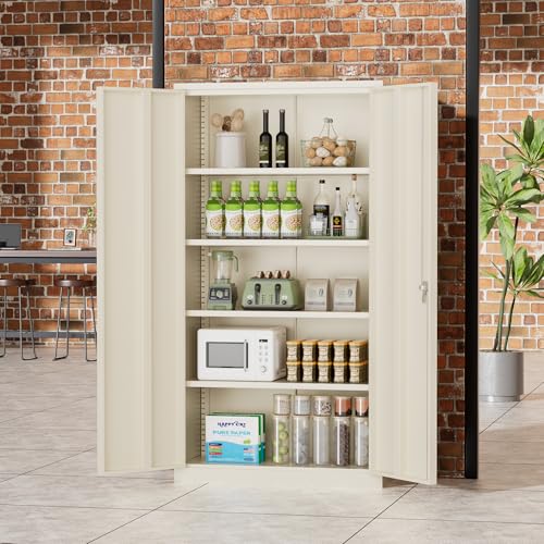 Greenvelly Metal Storage Cabinet, 72" Black Locking Metal Garage Storage Cabinet with Doors and 4 Adjustable Shelves