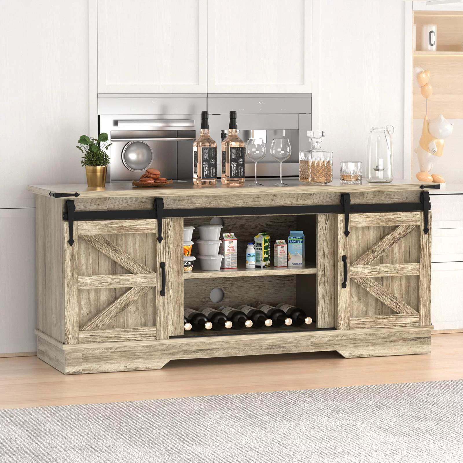 Sonegra Farmhouse TV Stand for TVs up to 65”, Entertainment Center with Storage, Rustic Console Table for Living Room, Grey