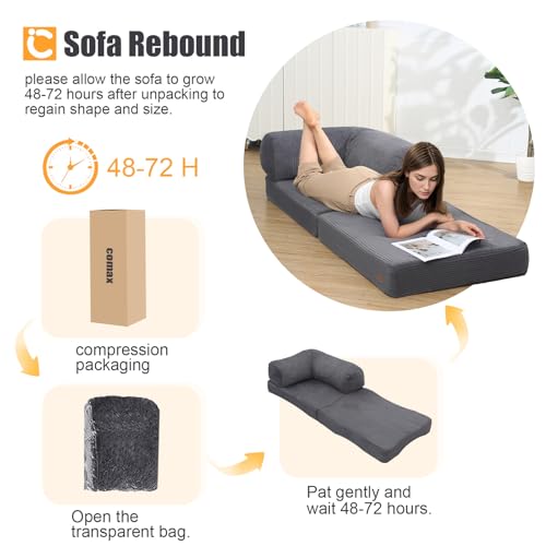 COMAX Folding Sofa Bed, Convertible Chair Bed Corduroy 3-in-1 Foldable Floor Couch with High-Density Foam, Futon Sofa Sleeper Mattress