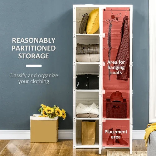 Zateety Portable Wardrobe Closet, Folding Bedroom Armoire, Clothes Storage Organizer with 8 Cube Compartments, Hanging Rod, Magnet Doors