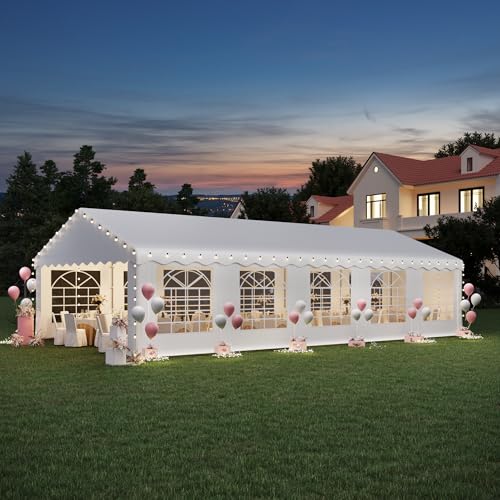 EROMMY 20x50FT White Party Tent, Heavy Duty Outdoor Event Canopy with Removable Sidewalls, Roll-Up Doors and Storage Bags