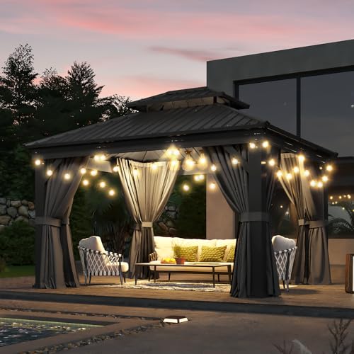 Aoxun 10' X 12' Hardtop Gazebo, Aluminum Outdoor Gazebo with Galvanized Steel Double Top Canopy