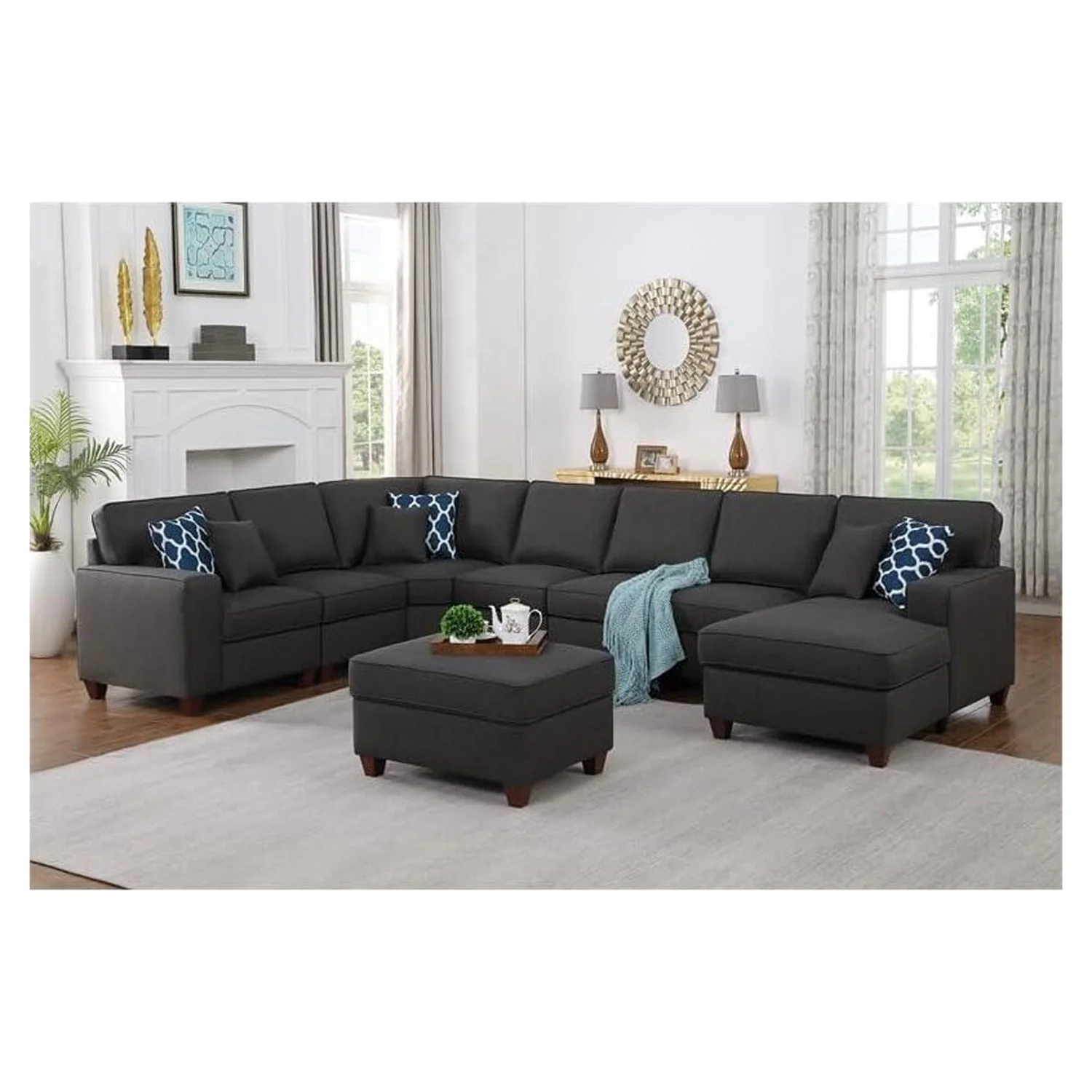 HomeStock Handcrafted Haven 8-Piece Upholstered Modern Fabric Sectional In Dark Gray