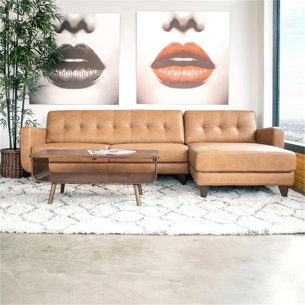 ASHCROFT Elva Mid Century L-Shaped Genuine Leather Right Facing Chaise Sectional