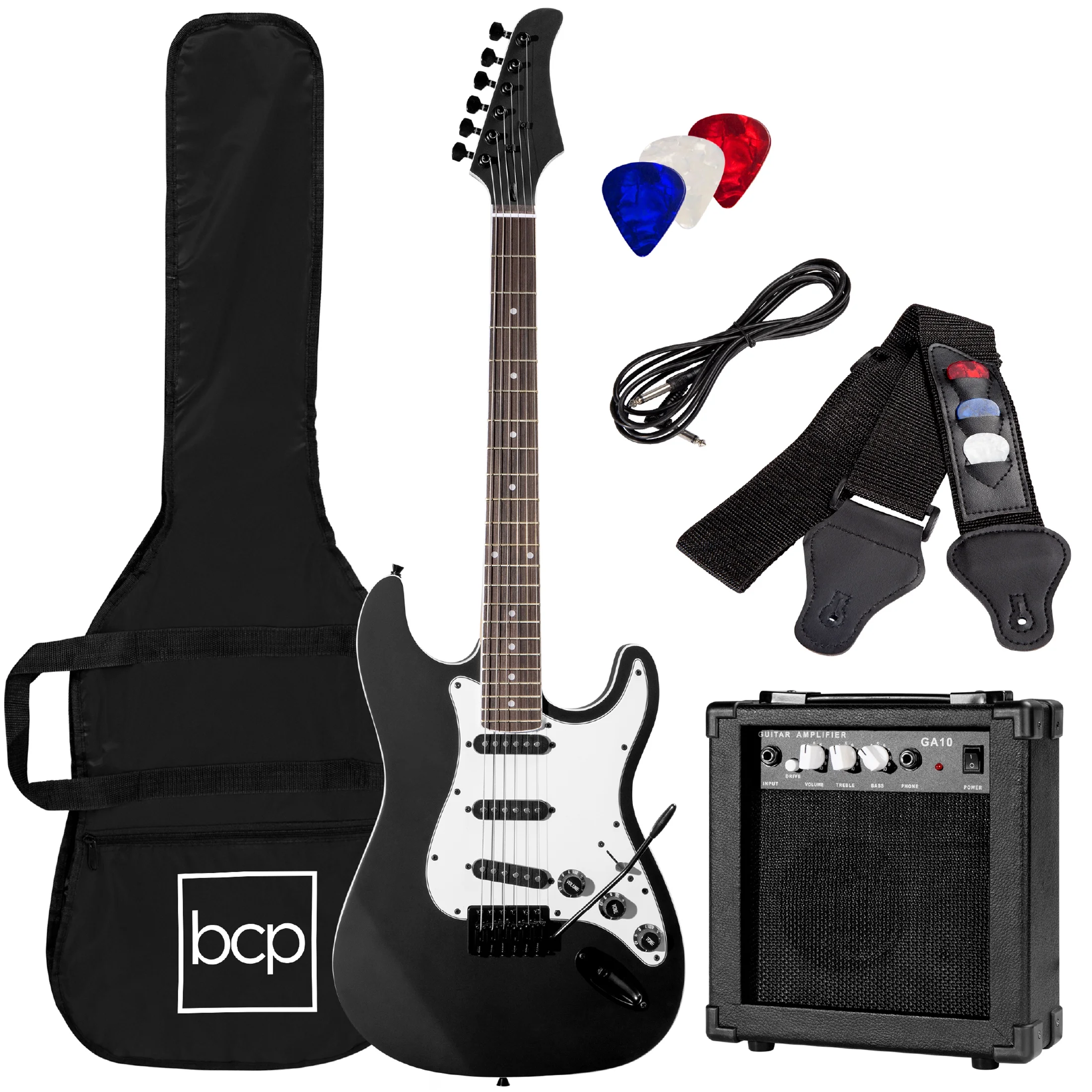 Best Choice Products 39in Full Size Beginner Electric Guitar Kit with Case, Strap, Amp, Whammy Bar - Jet Black