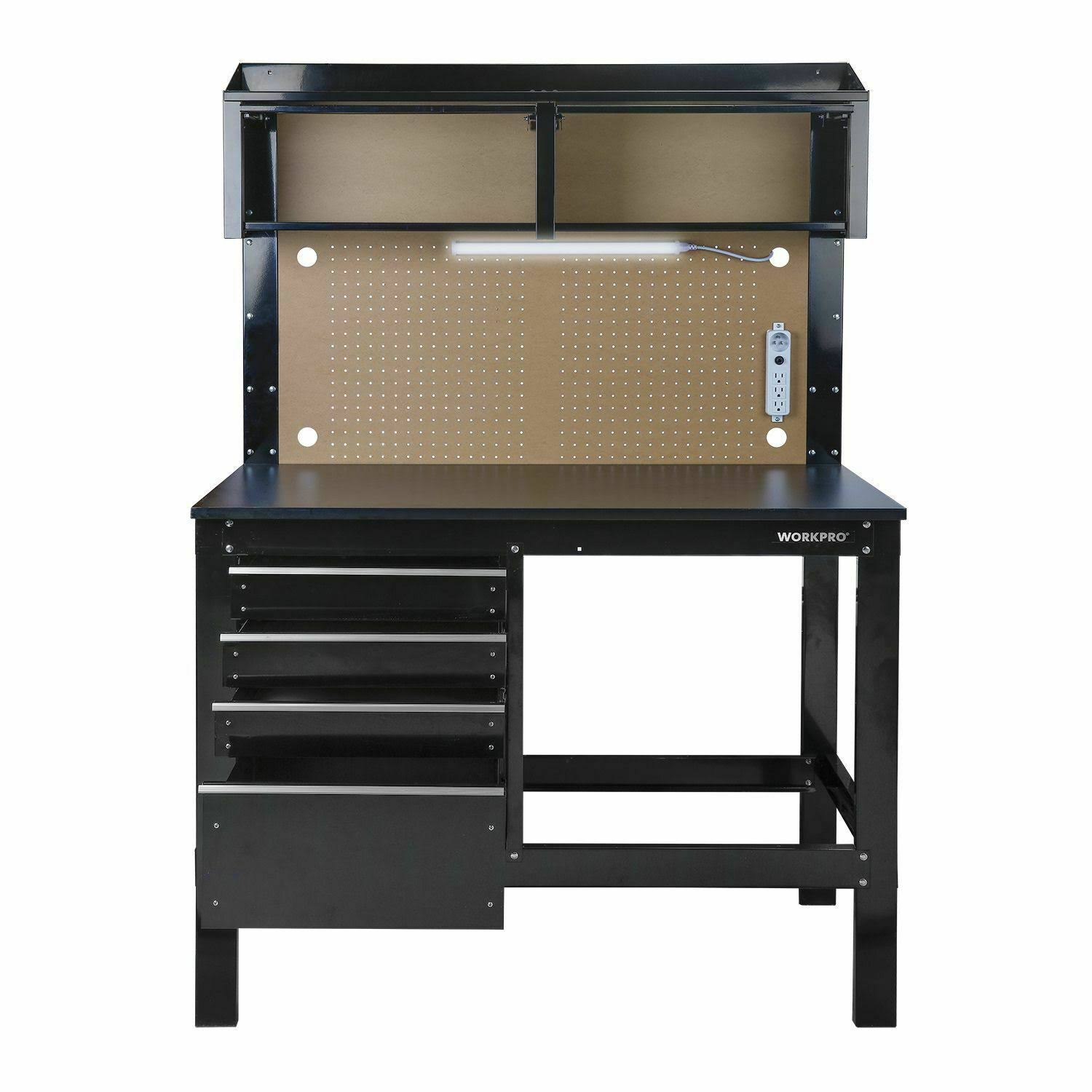 WorkPro 2-in-1 48in Workbench and Cabinet Combo with Work Light