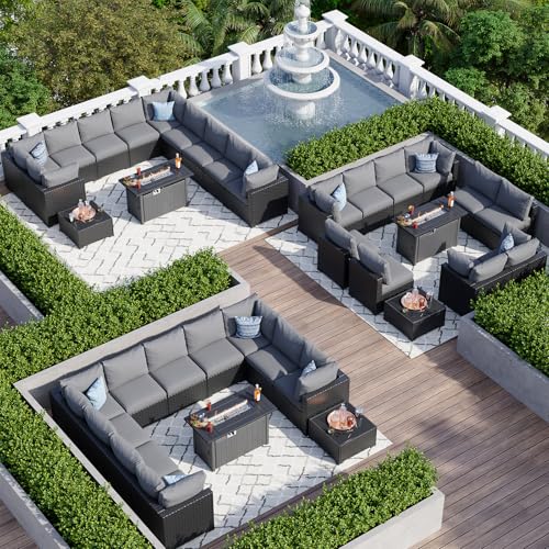 Aoxun 7 Piece Patio Furniture Set Wicker Rattan Patio Sectional Sofa Set Outdoor Seating Furniture with Thickened Cushion, Grey
