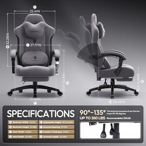 Dowinx Fabric Gaming Chair with Heated Massage Lumbar Support, Computer Game Chairs for Adults