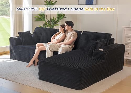 MAXYOYO 110" Modular Sectional Couch with L-Shape Chaise, Modern Boneless Couch for Living Room, Sofa in A Box, Oversized Sofa Sleeper with Deep Seat